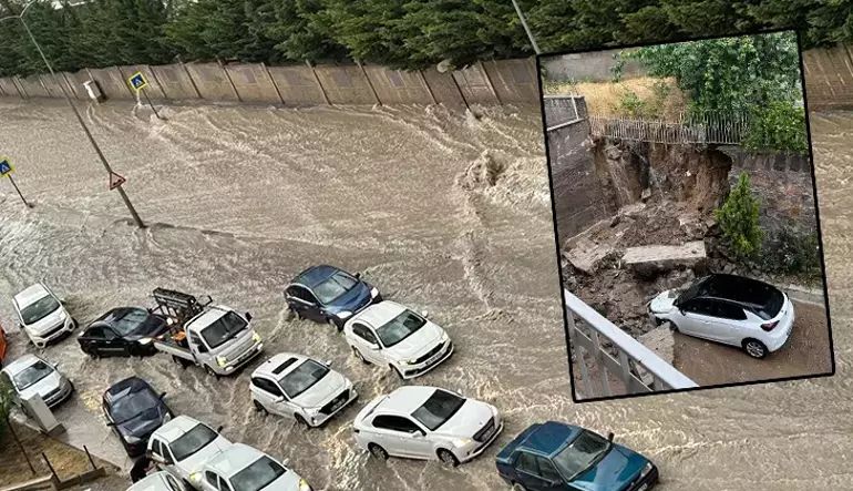 Başkent Ankara’da akşam saatlerinde etkili olan gök gürültülü sağanak yağış,
